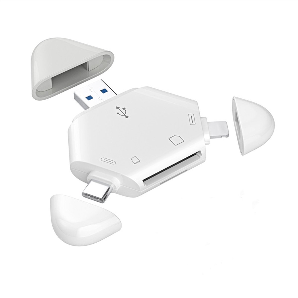 3-in-1 SD-kaartlezer – Voor iPhone/iPad, USB C/USB A, trailcamera, Windows/Mac/Linux/Android