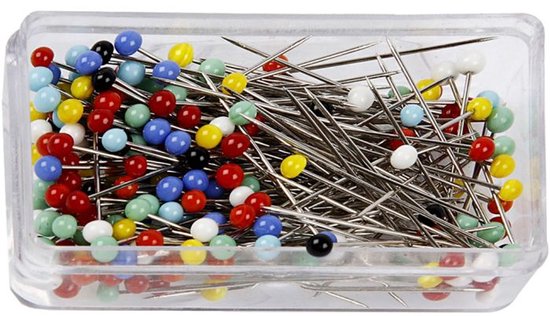 200 stuks spelden met kop, 56 mm kleurrijke steeknaalden, roestvrij stalen steeknaalden, naaispinnen voor stof, kaart met doos, voor knutselen, naaien, zomen, handwerk, sieraden, componenten