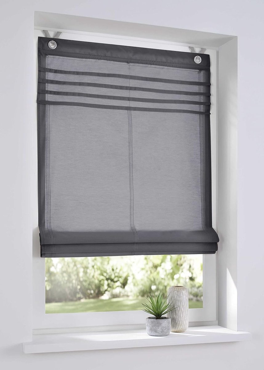 Romeins Rolgordijn - Vouwgordijn - Privacy - Zonder Boren - 45 x 140 cm - Grijs
