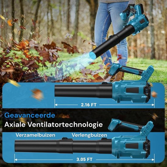 Accu-bladblazer voor Maki-ta 18V accu, 6-snelheids regeling en turbo-modus, draadloze blazer voor gazononderhoud bladeren (550 km/u, zonder batterijen en oplader) van Merkloos	 — afbeelding 2