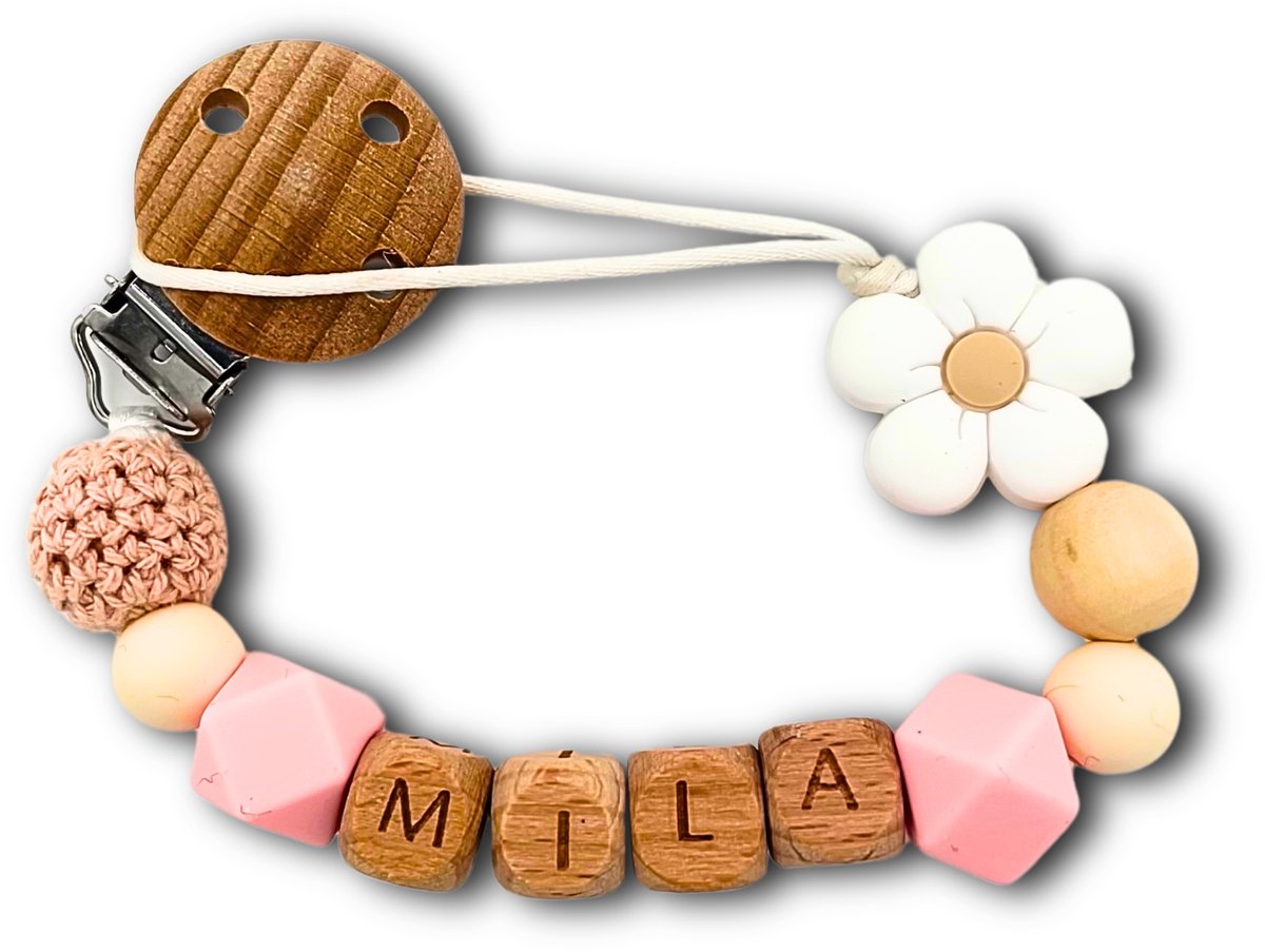 Speenkoord met naam - Bloem | Personaliseer - Kraamcadeau - Speenketting - Babycadeau - Babyshower