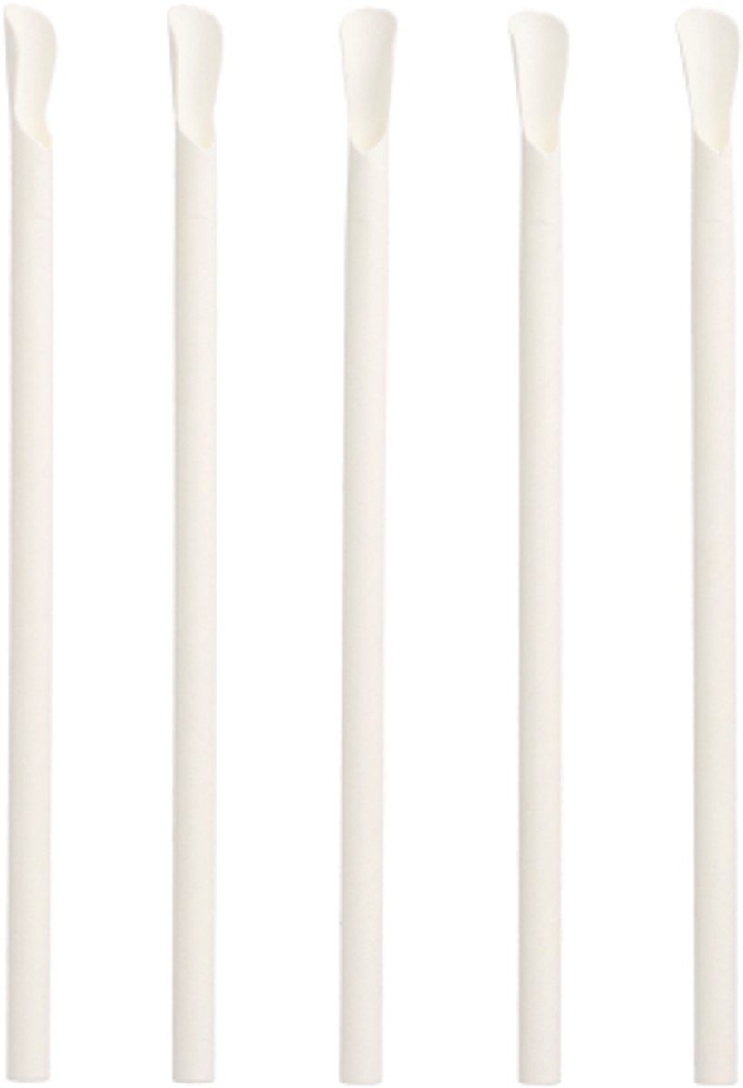 8x 100 Drinkrietjes met lepel papier pure Ø 8 mm · 20 cm wit