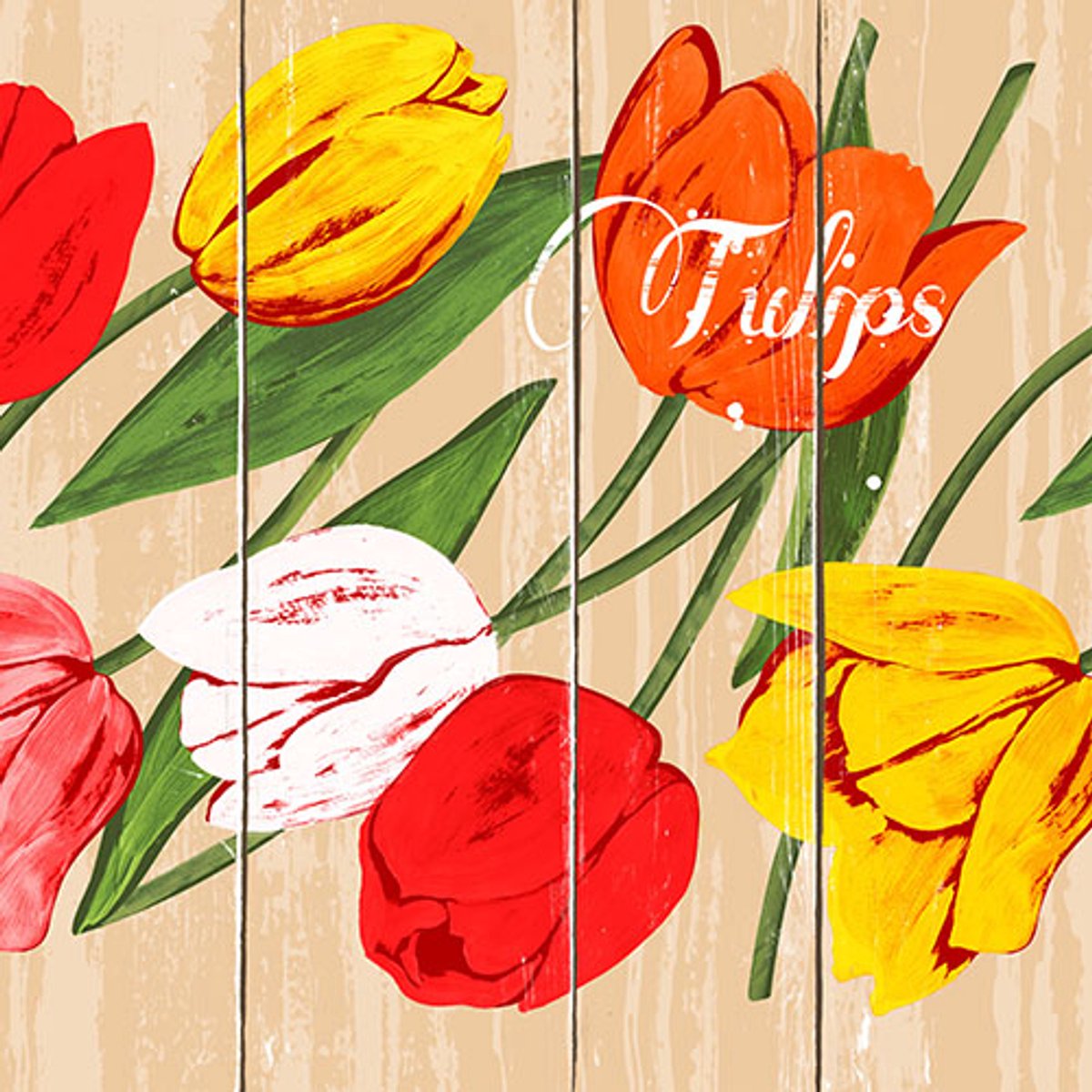 6x 100 Servetten 3-laags 1/4 vouw 33 cm x 33 cm Blooming Tulips