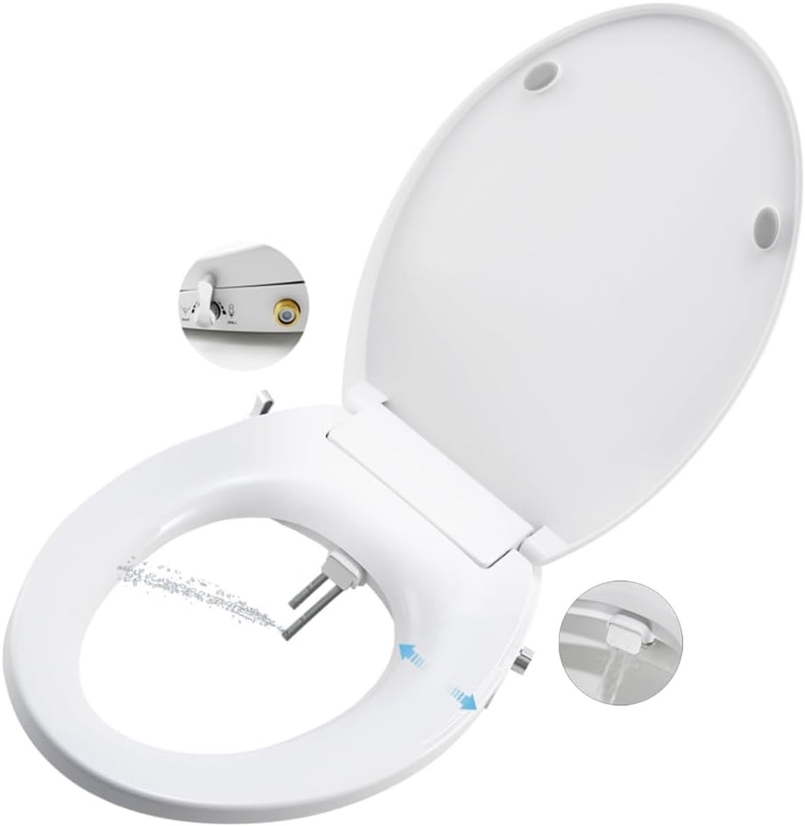 Niet-elektrische bidetbril - Douche wc-bril - Persoonlijke hygiëne - Zelfreinigende dubbele sproeiers - Rond model - Wit