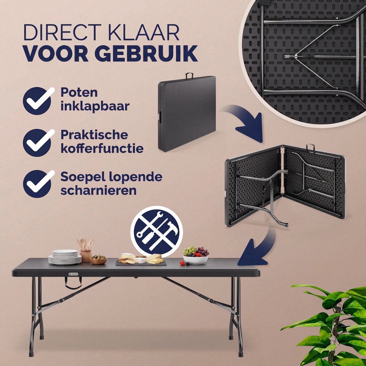 CASARIA Tuintafel - 183x76cm Inklapbaar Weerbestendig – Antraciet thumbnail 2