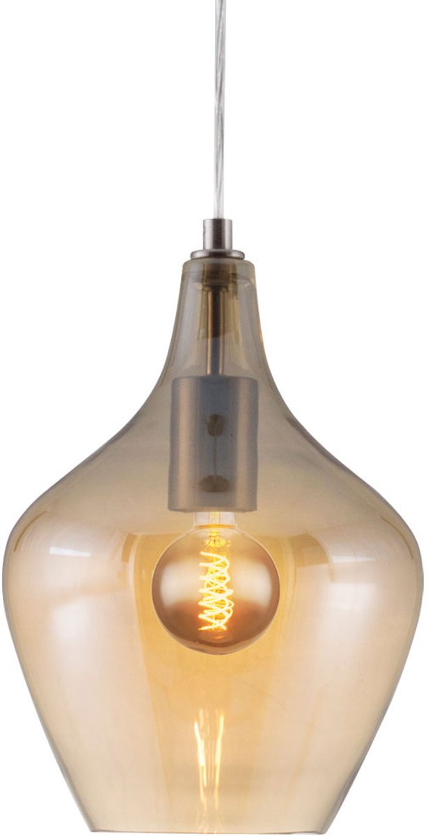 Hanglamp hanglamp eetkamerlamp woonkamerlamp plafondlamp, metaal glas amber nikkel mat, in hoogte verstelbaar, E27, H 150 cm