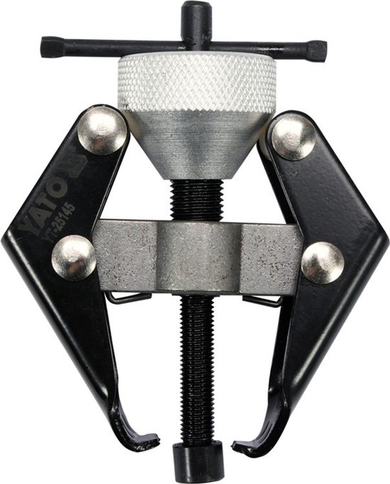 Zwarte, metalen tweearmige trekker met zilveren bovenkant, schroefdraad en stelschroef, YATO YT-25145.