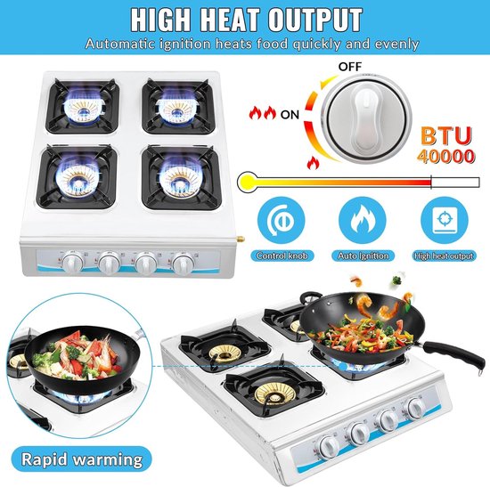 Propaan Gasfornuis - Draagbaar Kooktoestel - Buiten Koken - Automatische Ontsteking - 61x47x8.5 cm - Zilver/Wit van Merkloos — afbeelding 3