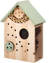 Insectenhotel - hout - groen / naturel - 21 x 11 x 30 cm - bijenhotel / Insectenhuis