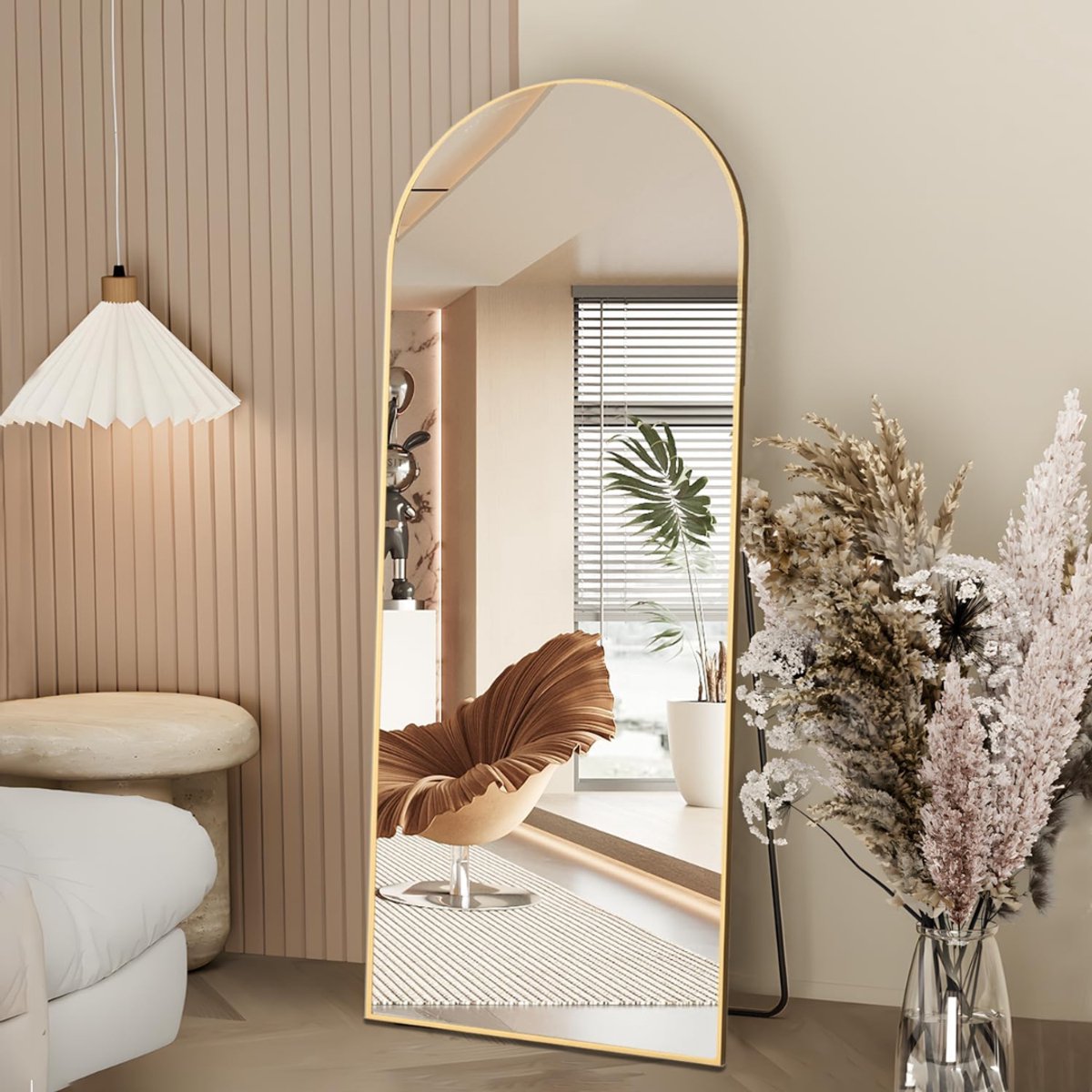 SNJY® Passpiegel - Spiegel Staand - Wandspiegel - Gebogen - 162 x 53 cm - Goud