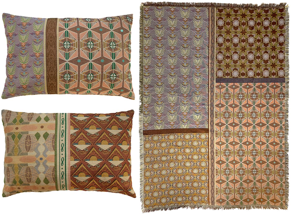 NIN-NIT - Nouveau Classiques kussens en plaid set - sure - deken - 100% geweven katoen - Sierkussens - Bruin - Oranje - Beige - Roze - Lila - Multicolor - 160x220 cm - 40x60 cm