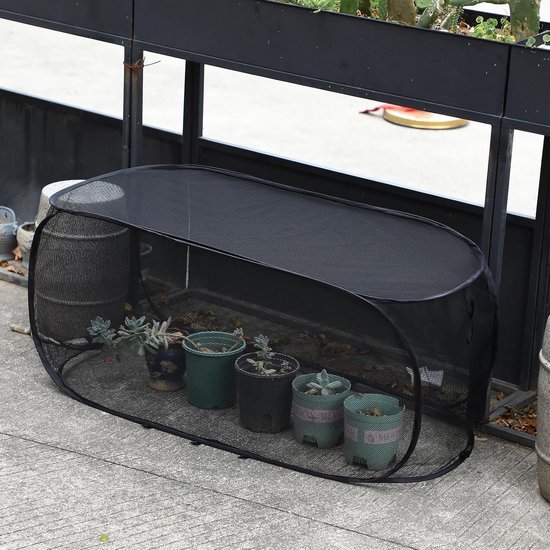 4 plantennetten - 90×40×35 cm - Opvouwbaar - Plantenhoezen van gaas voor buiten - Beschermt tuinkwekerijen en bloembedden - Geschikt voor zaailingen, groenten, fruit en kruiden - Zwart van Merkloos	 — afbeelding 3