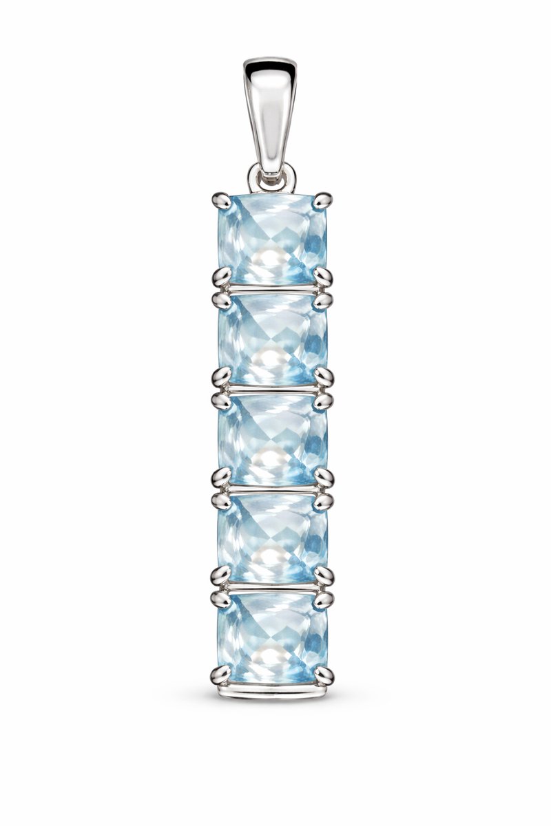 925 Zilveren Hanger met Swiss Blue Topaas - Rhodium Plated - Blauwe Edelsteen Hanger voor Dames