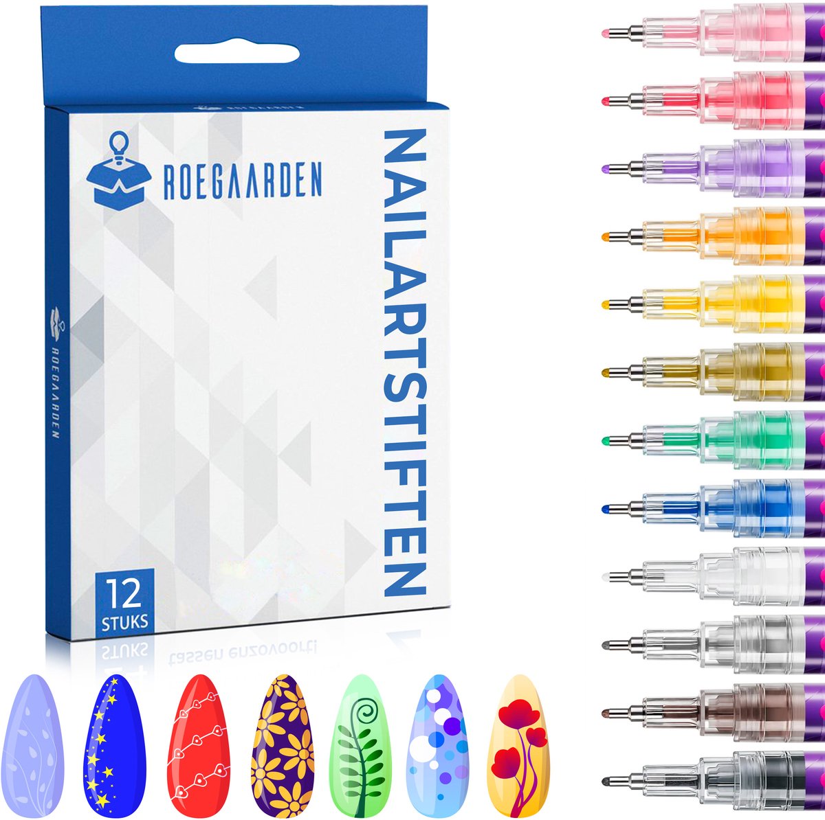 Roegaarden Nail Art Penselen - Nail Art Pennen - 12 Pennen - Duurzaam - Meerkleurig
