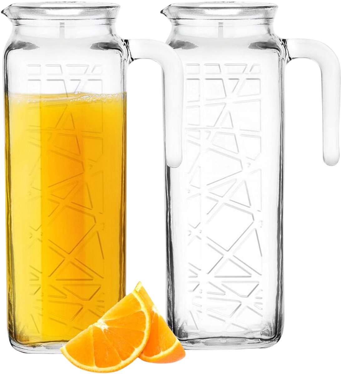 Glasmark Juice sapkan - 2x - met witte deksel - 1 Liter - glas - schenkkan - waterkaraf