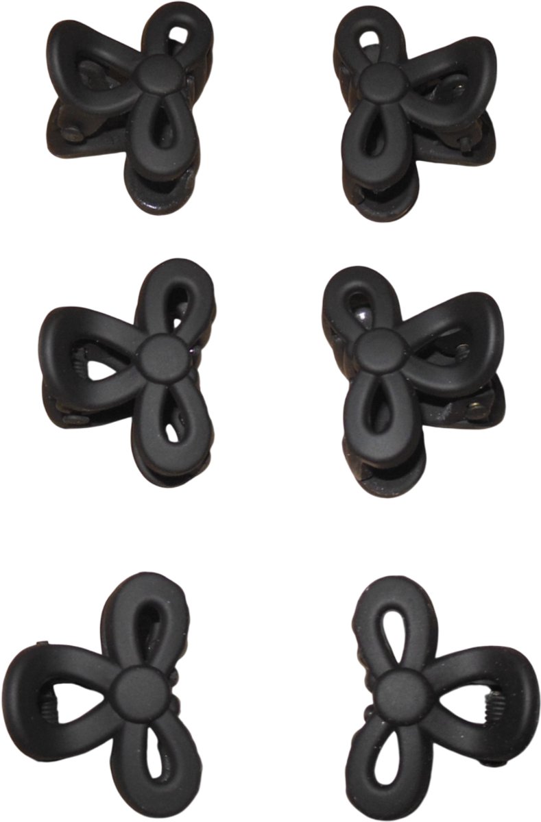 Haarklemmetjes strik-vorm zwart set van 6 stuks.