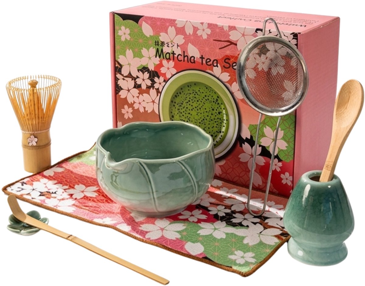 COZELLA® Matcha Set 8-Delig – Matcha Klopper - Keramieke Kom - Cadeau Set - Groen