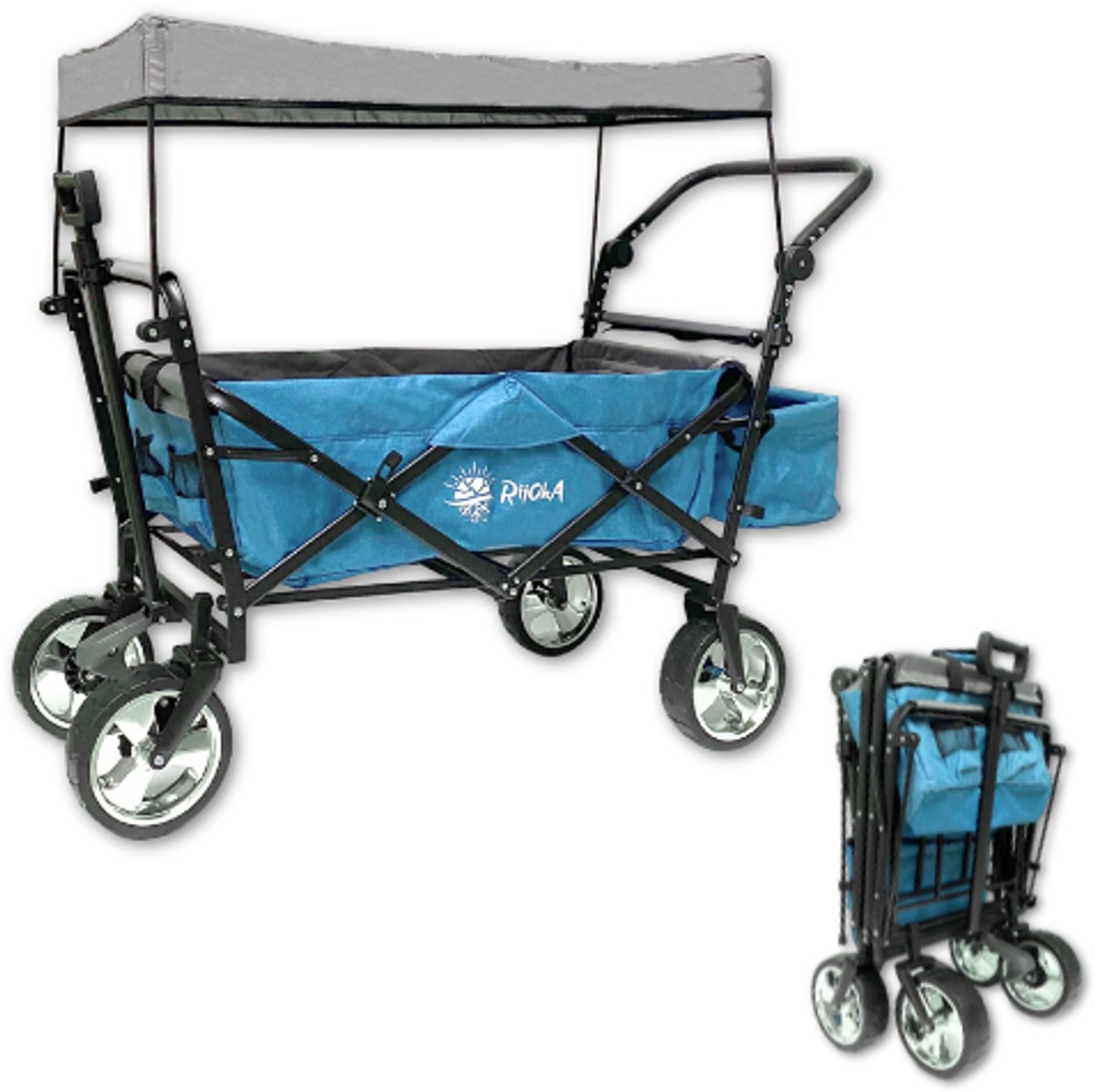 Bol.com Rijoka Luxe Opvouwbare Bolderkar/Bolderwagen | Met Dakje en Draagtas | Jeans Blauw aanbieding