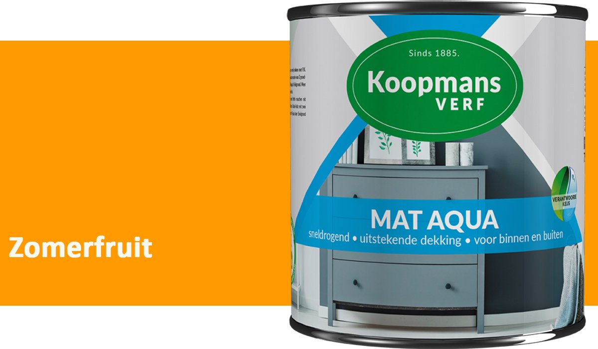 Koopmans Mat Aqua – Matte Lakverf – Streeploze Verf – Voor Deuren, Kozijnen & Meubels – Zomerfruit – 750 ml