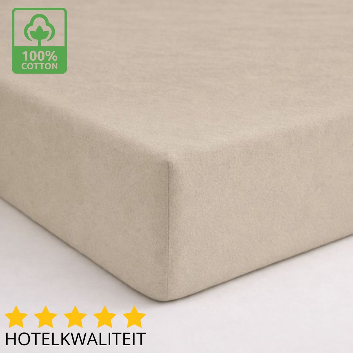 Sleeps Dubbel Jersey Hoeslaken Katoen Zand 180 x 220 cm - Heerlijk Zacht - Strijkvrij - Stretch - Dubbel Dikke Kwaliteit