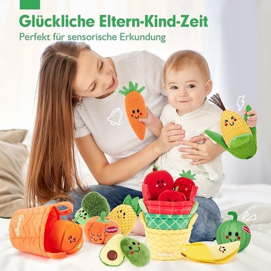 Montessori Zintuigelijke Speelset - 12 Stuks Zachte Fruit & Groente Speelgoed met Ritselgeluid voor Baby's 6-12 Maanden, Educatief Cadeau — afbeelding 5