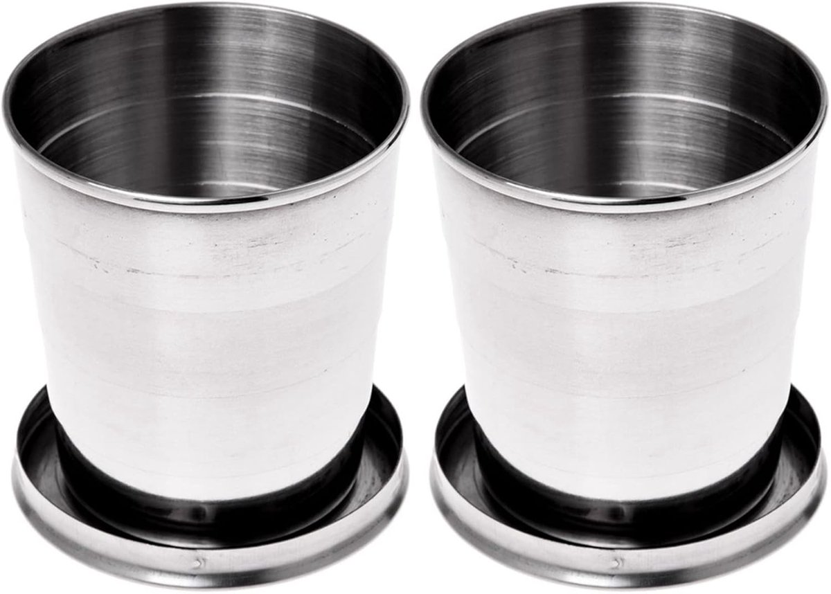 Set van 2 Opvouwbare beker RVS - Koffiebekers to go - Roestvrij stalen opvouwbare mok - Opvouwbare reisbeker - Onderweg - Camping - Herbruikbaar - Pocket cup - Outdoor wandelreizen - 250ML