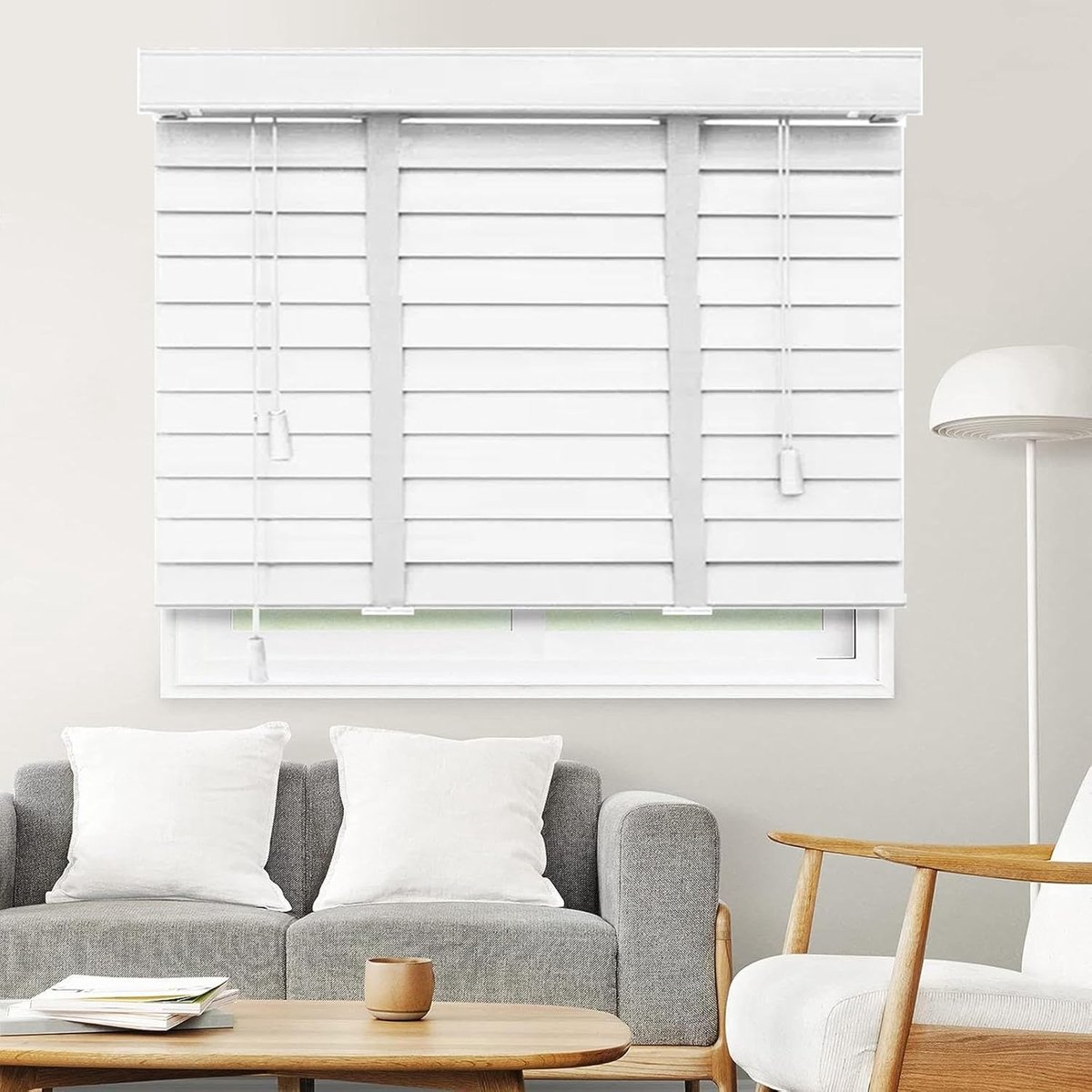 Houten Jaloezieën - Shutters Raambekleding - Isolatie Privacy - Natuurlijk Massief Hout - 50mm Breed 115cm - Wit