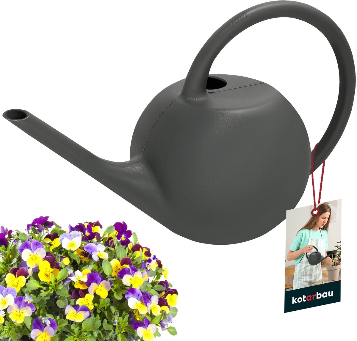KOTARBAU® Gieter, Plantengieter, Kunststof, 1,2 L, Grijs, Lange Tuit, Gieter Kamerplanten, Bloemengieter, voor Binnen en Buiten, Compact Ontwerp