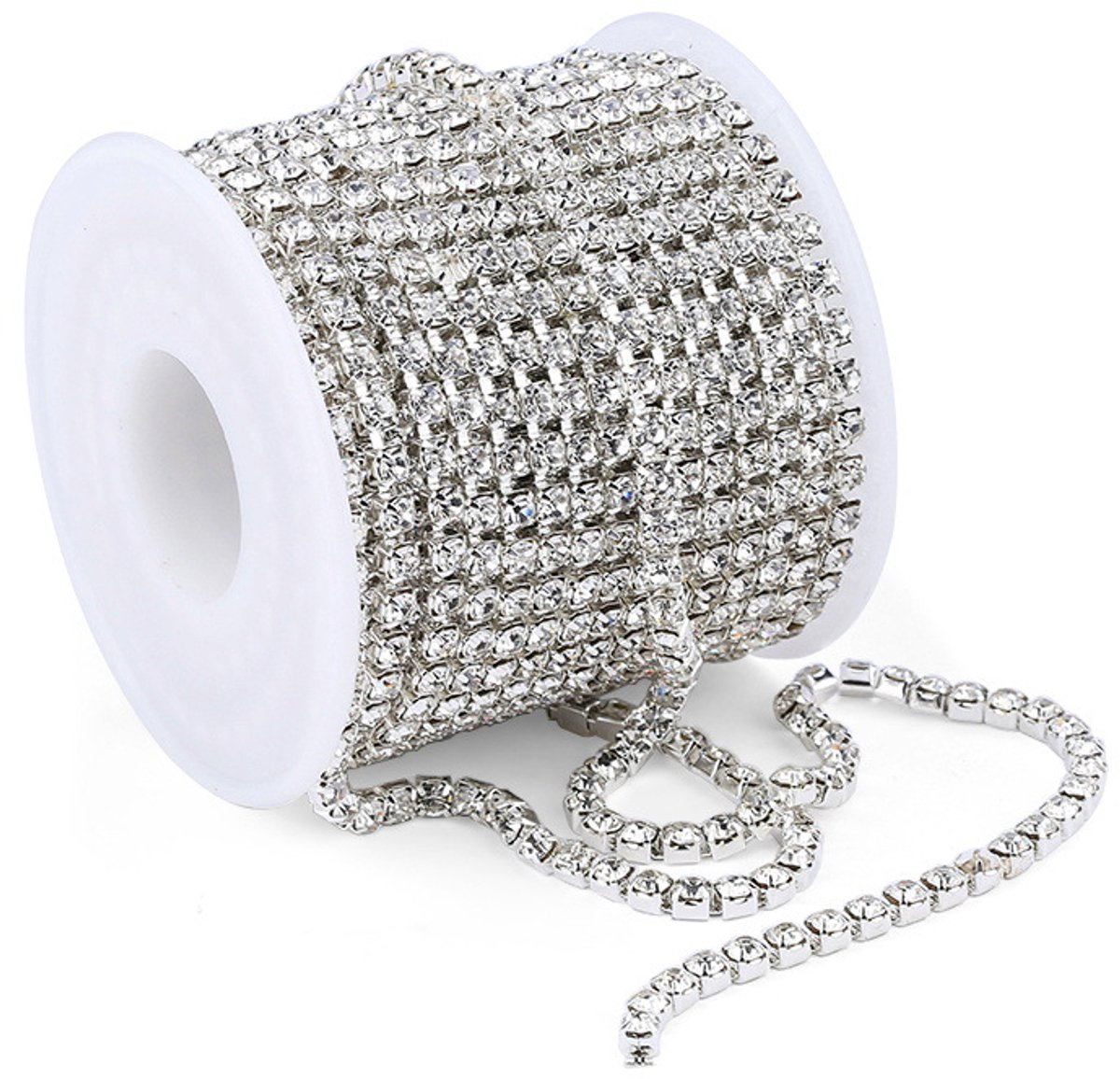 1 rol van 10 meter x 2 mm kristallen strass steentjes - klauwketting – Sprankelend ontwerp van metaallegering – Perfect voor modejuwelen en accessoires – Ideaal voor dames en meisjes – Verstelbare lengte | Cyslmuk®