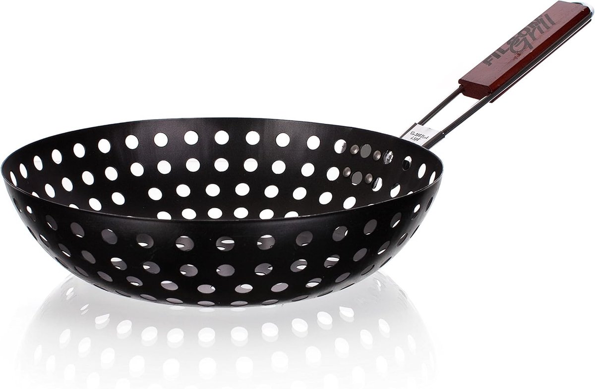 BBQ Grill Tray - Wok Pan - Buiten Koken - Stevig Ontwerp - 28x28x8.5 cm - Zwart