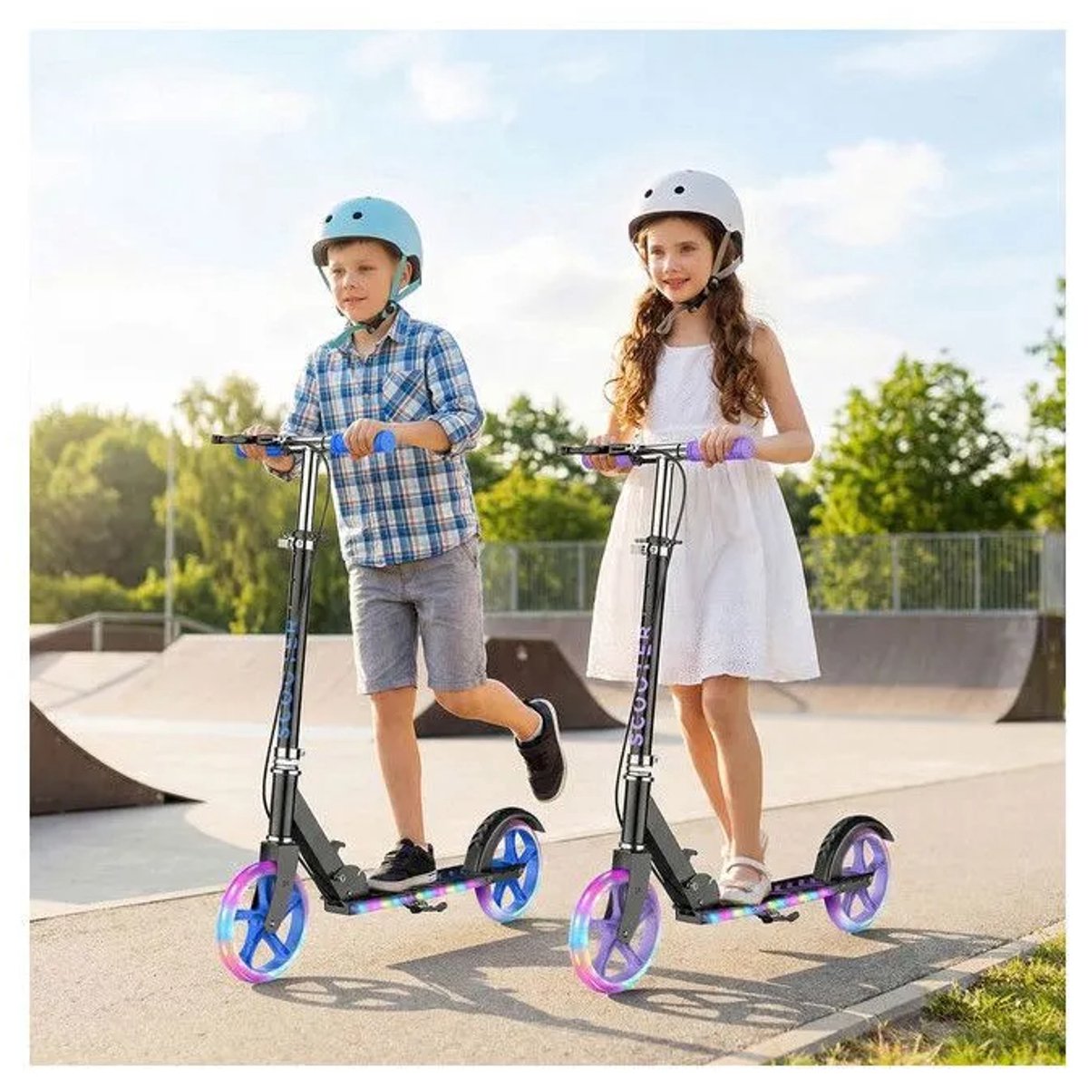 Step-Opvouwbare Step Verstelbaar stuur - Kinderstep 20 cm wielen met verlichting - Dubbel remsysteem - Draagvermogen 100 kg - Kinderen en Volwassenen-Paars thumbnail 5