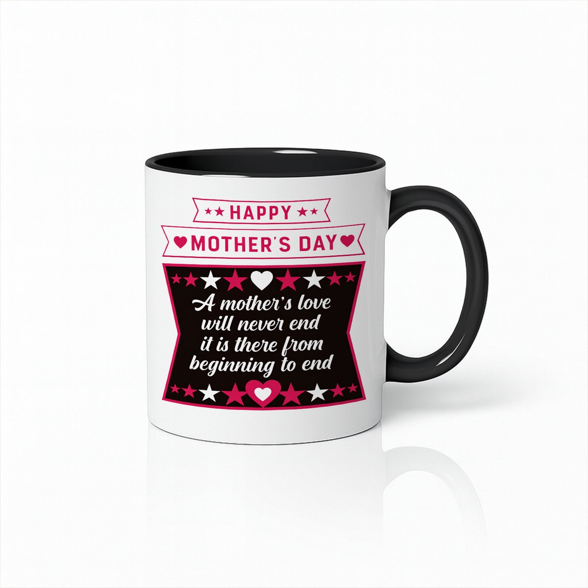 Moederdag Mok - A Mother's Love Will Never End - Inspirerende Tekst - Zwart/Wit Keramiek