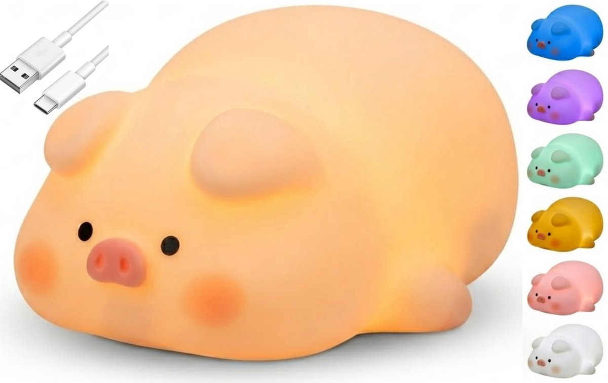 PolkaHome® Varken Nachtlampje Kinderen – Siliconen LED Nachtlamp Oplaadbaar & Dimbaar – Touch Bediening – Kawaii Kinderlamp voor Kinderkamer & Babykamer