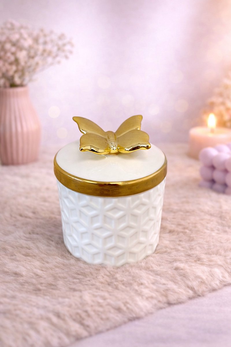Potje ‘Golden Butterfly’ | Viva Femme | Voorraadpot | Decoratie | Cadeau | Opbergen | Sierraden| Vlinder | Goud