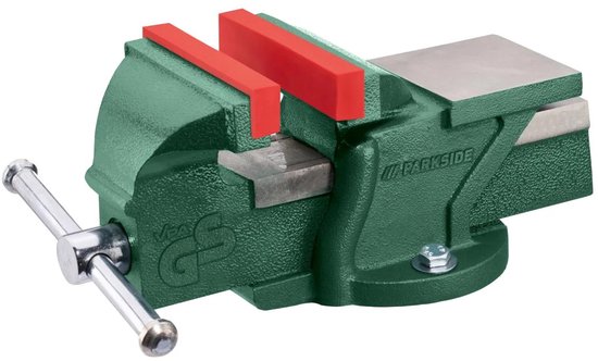 Foto: Parkside parallelle bankschroef inclusief 2 rubberen bekkens 2 machineschroeven ter bevestiging ge ntegreerd aambeeld aambeeld ca 70 x 70 mm klembekken ca 100 mm