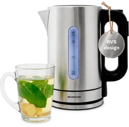 Inventum HW817D - Waterkoker - Inhoud 1,7 liter - Roestvrijstaal - Warmhoudfunctie - Led-verlichting - 2200 watt - RVS/Zwart