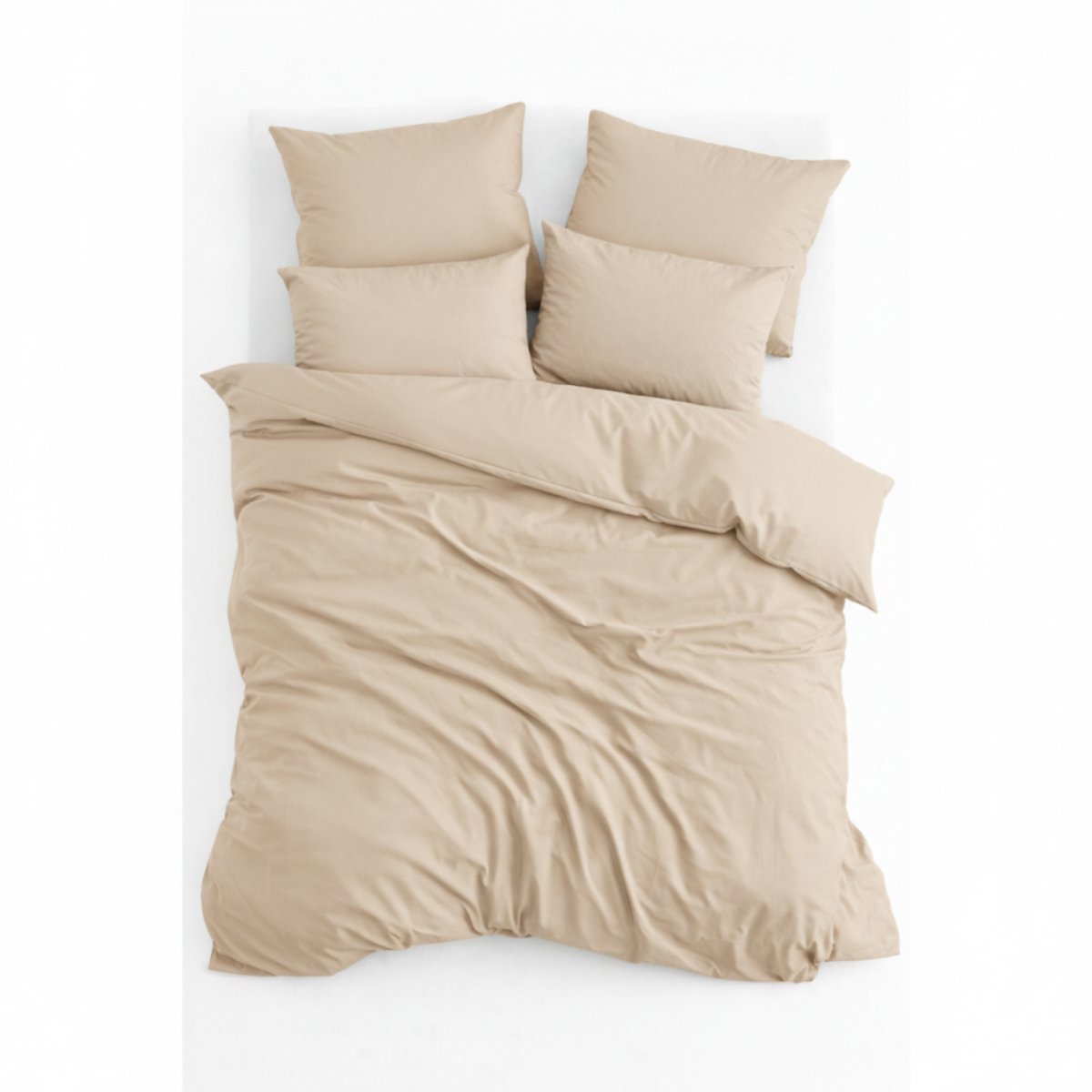 Dekbedovertrek, Dubbelzijdig, 100% Renforcé Katoen, Eenpersoons, 160x220 cm, Inclusief Kussensloop 60x70 cm, Beige, Omkeerbaar, Dekbedovertrekset, Zacht & Ademend, Dekbedovertrekken, De Linde Home
