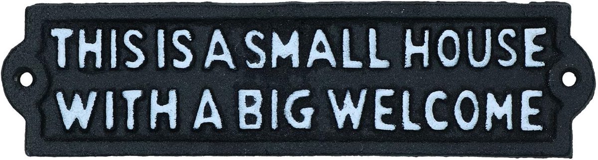 Welkomstbord Gietijzer - Huisbord Deur - Entree Decoratie - Antieke Stijl Afwerking - 22x6cm - Zwart Wit
