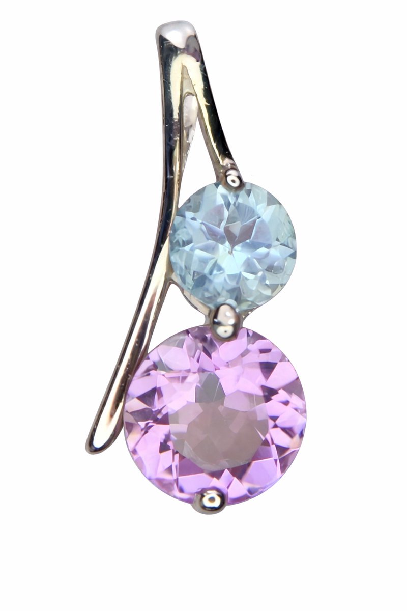 925 Zilveren Hanger met Natuurlijke Amethist en Blauwe Topaas - Rhodium Plated - Edelsteen Pendant Dames