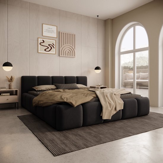 Meubella - Karisma - Tweepersoonsbed - Zwart velvet - 160x200 cm