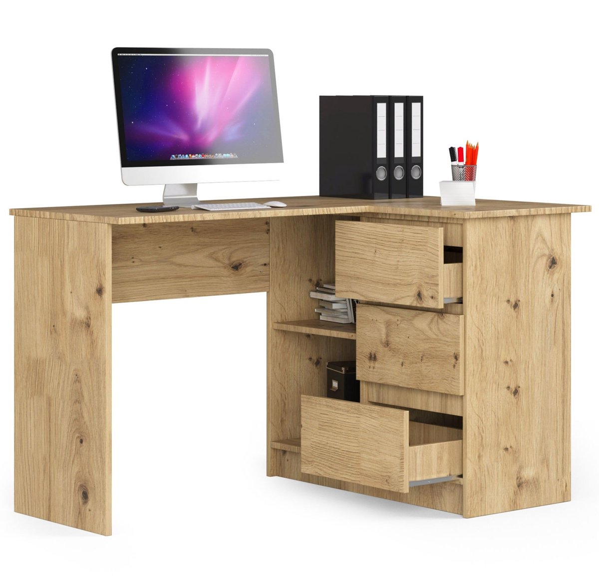 Akord Hoekbureau Rechts B16 / Computerbureau / Computer Tafel / Bureautafel Rechts / Artisan Eik / 124 x 77 x 85 cm