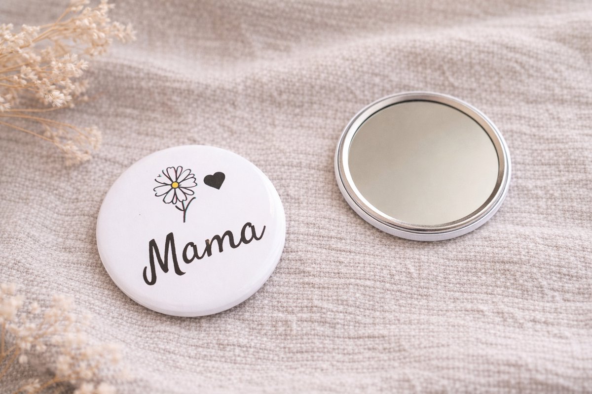 Mama Spiegel 58mm – Compact Zakspiegeltje met Bloem – Lief Cadeau voor Moeder