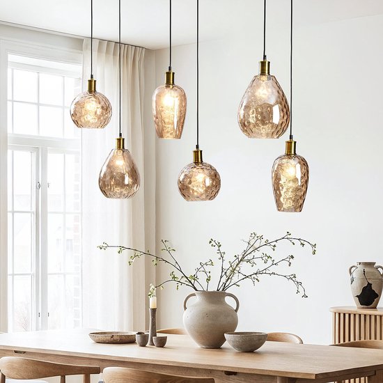 LumenXL Lampe Suspendue Nilo – Verre Ambre 6 Lumières - Bombé
