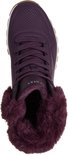 Paarse Skechers veterboot, van bovenaf gezien, met imitatiebontkraag en Air-Cooled Memory Foam.