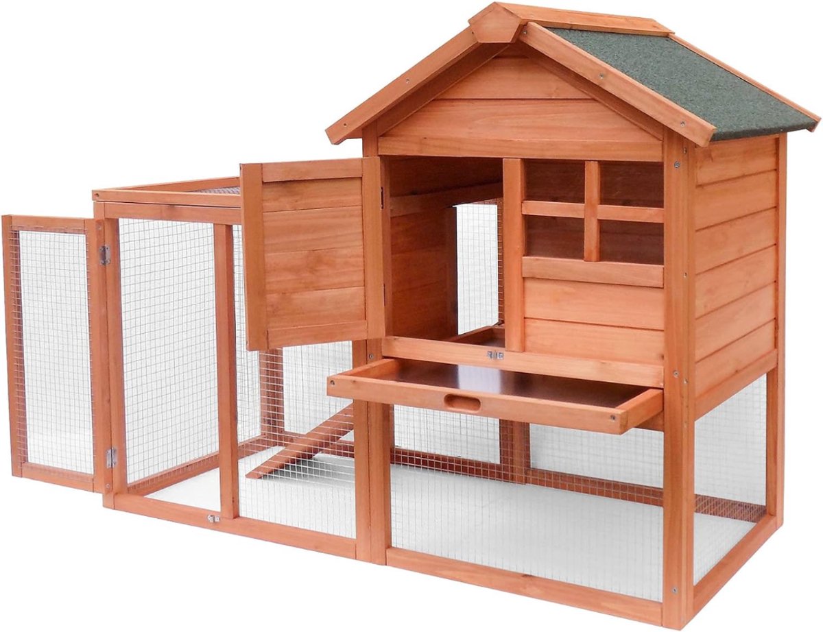 REN® Kippenhok Met Ren - Kippenhok Kunststof - Kippenhok - Bruin - 122cm x 53cm x 92cm; 14,1 kg