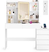 VASAGLE - Kaptafel - Kaptafel met Oplaadstation - Spiegel met LED-Verlichting - Met Lades