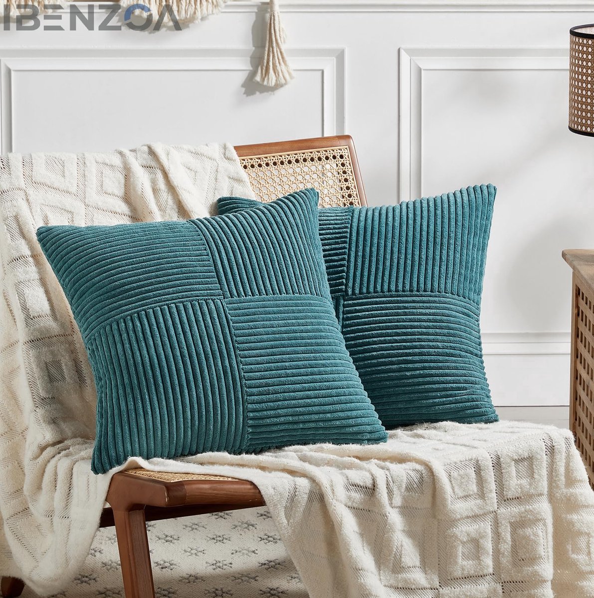 Ibenzoa Decoratieve Kussenslopen - Corduroy - 40x40 cm - Zacht - Gestreept