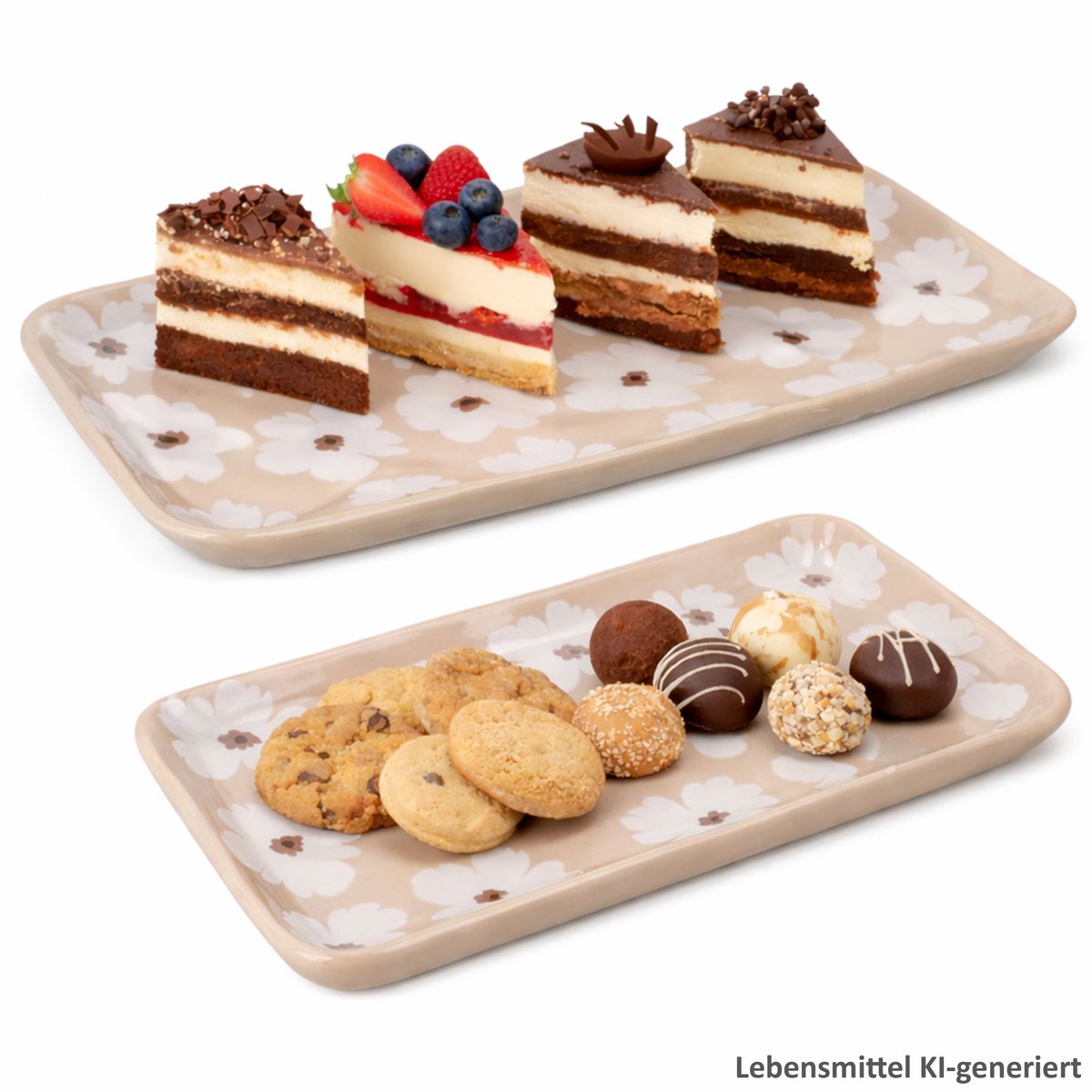 B. Canea 2-delige Set Serveerplaten beige Steengoed 1x klein & 1x groot – 2053932