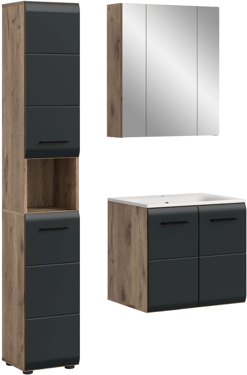 xonox.home badkamercombinatie Ice (B/H/D: 105x185x46 cm) in matzwart en Nox Oak-imitatie