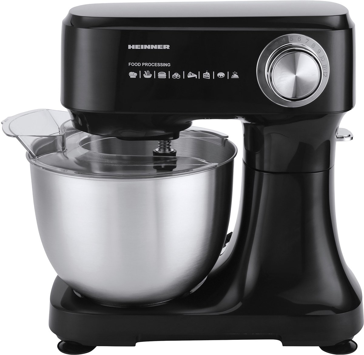 Heinner Keukenmachine 600W – 3,5L RVS Mengkom – 12 Snelheden – Pulse-functie – Planetaire Mixer – Zwart – Inclusief Klopper, Kneedhaak